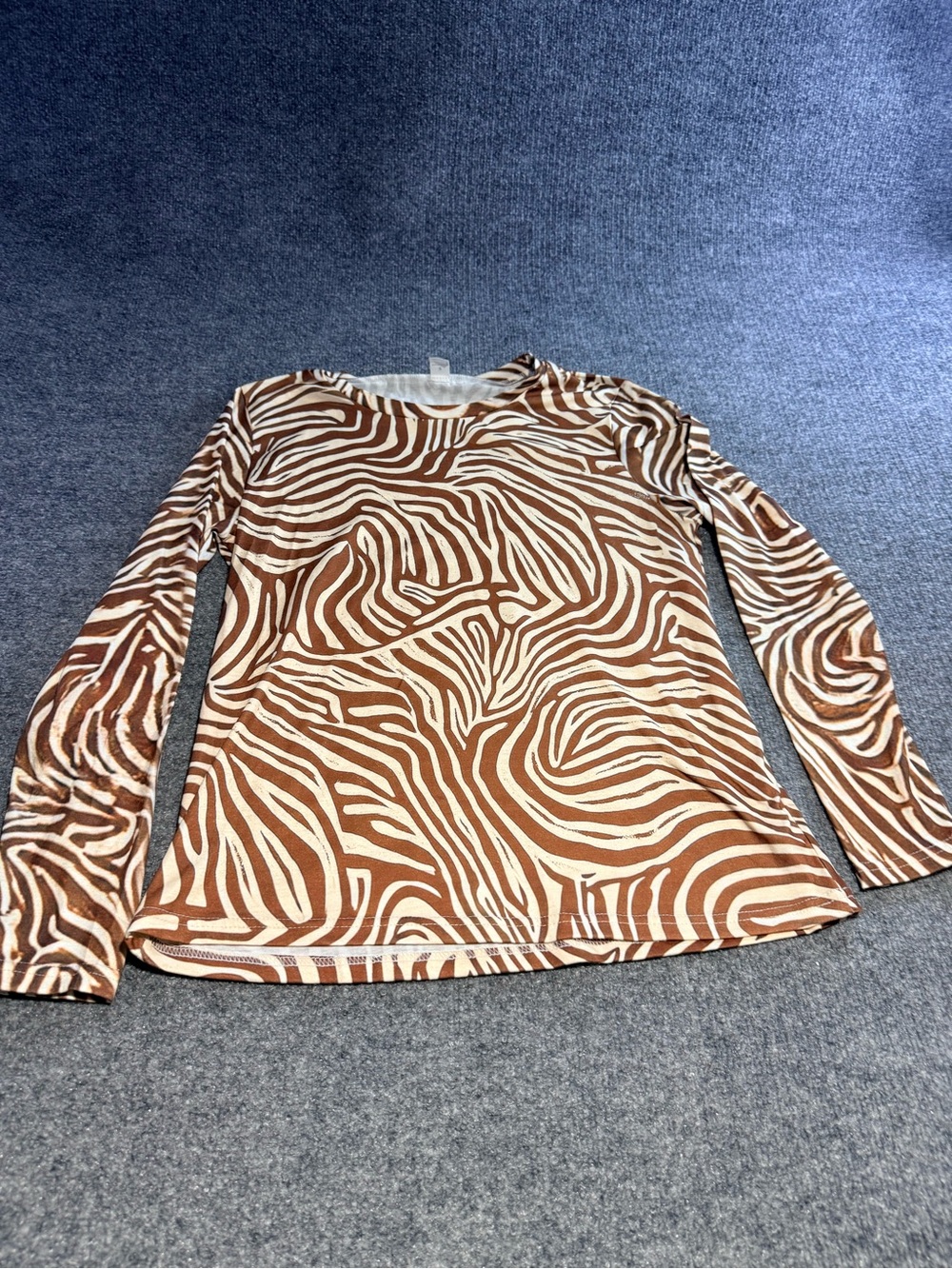 Abstract Zebra-Print Long Sleeve Tee - Brown/White
